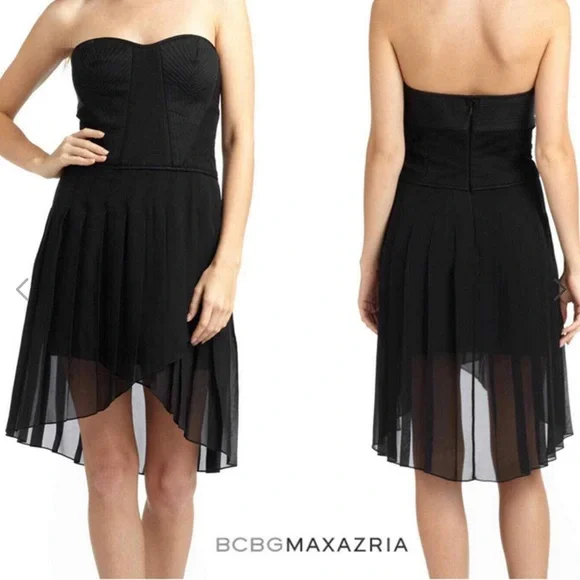 BCBG MaxAzria “April” Black Strapless Corset Silk Chiffon Hi-Low Dress - Picture 16 of 16